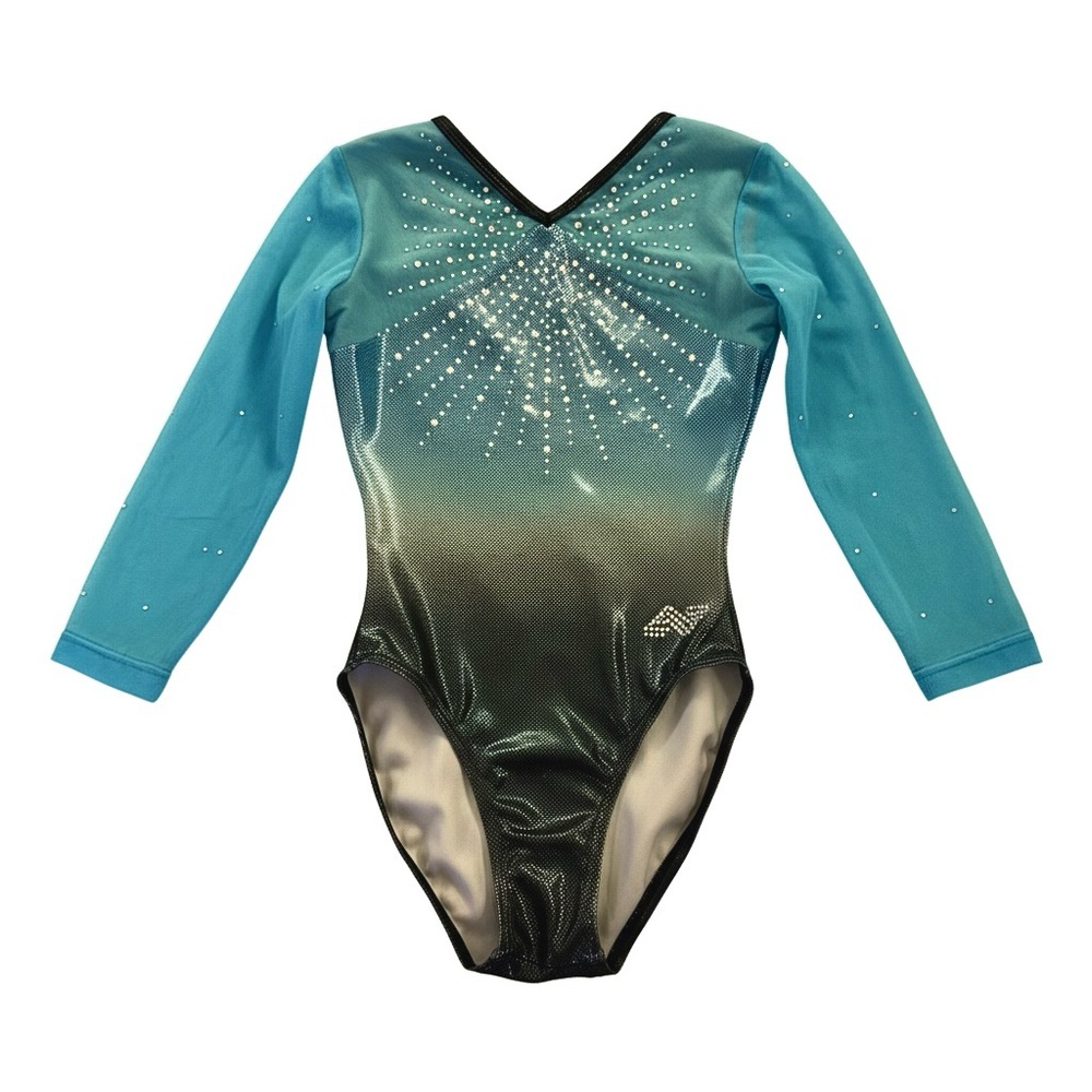 Competition Leotard alpha factor Teal Adult XS sunburst  gymnastics dance aqua